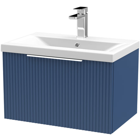 Hudson Reed Fluted 600mm Wall Hung Vanity Unit & Basin, 1 Drawer Satin Blue DFF394A