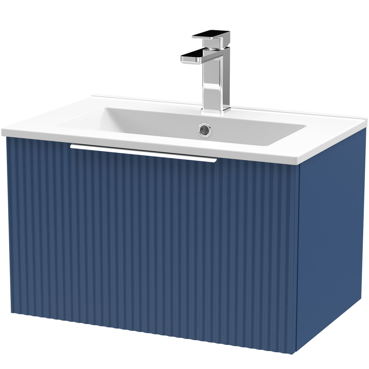 Hudson Reed Fluted 600mm Wall Hung Vanity Unit & Basin, 1 Drawer Satin Blue DFF394B