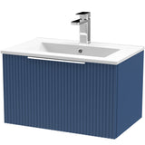 Hudson Reed Fluted 600mm Wall Hung Vanity Unit & Basin, 1 Drawer Satin Blue DFF394B