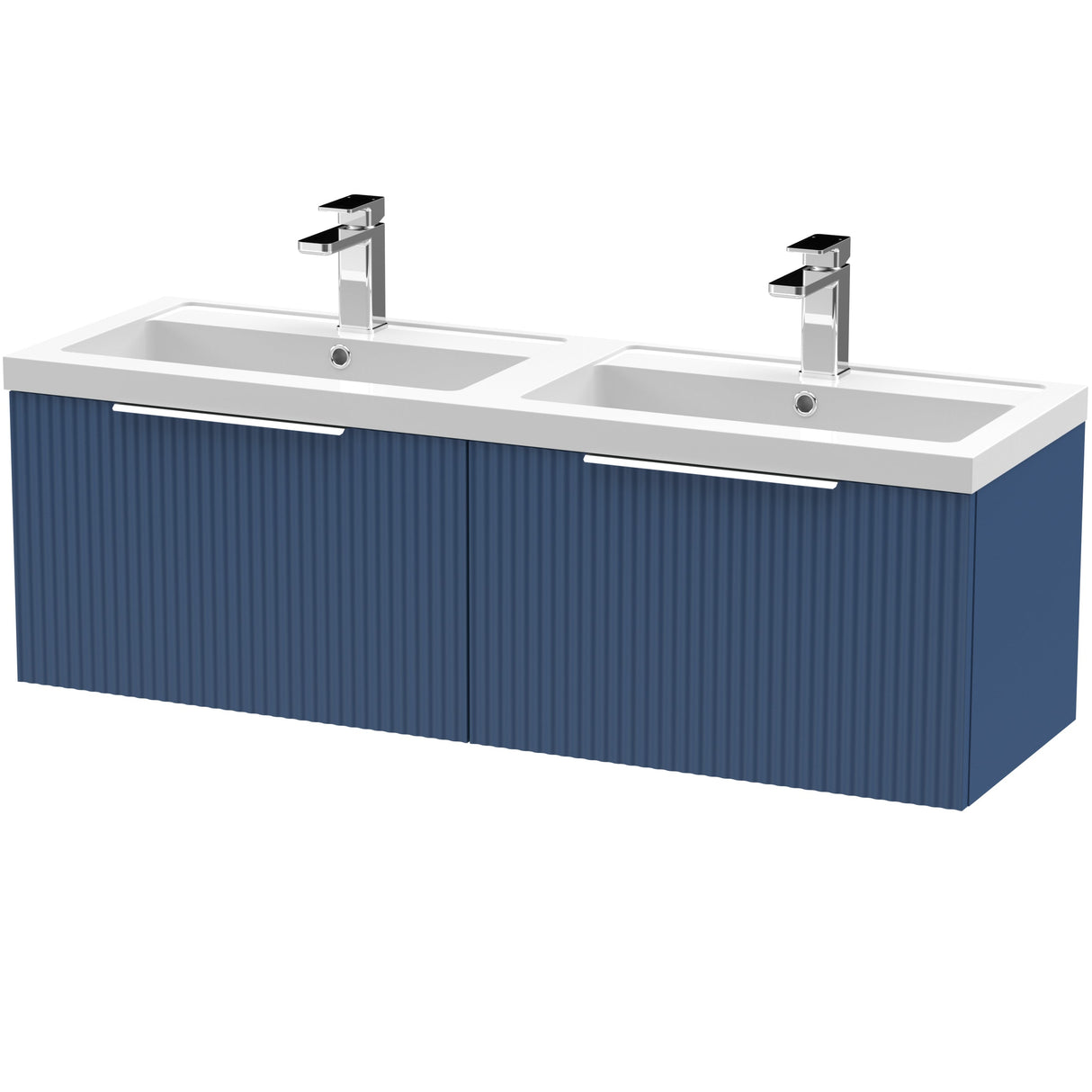 Hudson Reed Fluted 1200mm Wall Hung Double Vanity Unit & Basin, 2 Drawers Satin Blue DFF394C