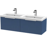 Hudson Reed Fluted 1200mm Wall Hung Double Vanity Unit & Basin, 2 Drawers Satin Blue DFF394C