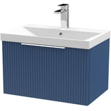 Hudson Reed Fluted 600mm Wall Hung Vanity Unit & Basin, 1 Drawer Satin Blue DFF394D