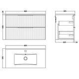 Hudson Reed Fluted 800mm Wall Hung Vanity Unit & Basin, 2 Drawer Satin Blue DFF395B LD