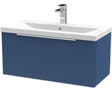 Hudson Reed Fluted 800mm Wall Hung Vanity Unit & Basin, 1 Drawer Satin Blue DFF396A