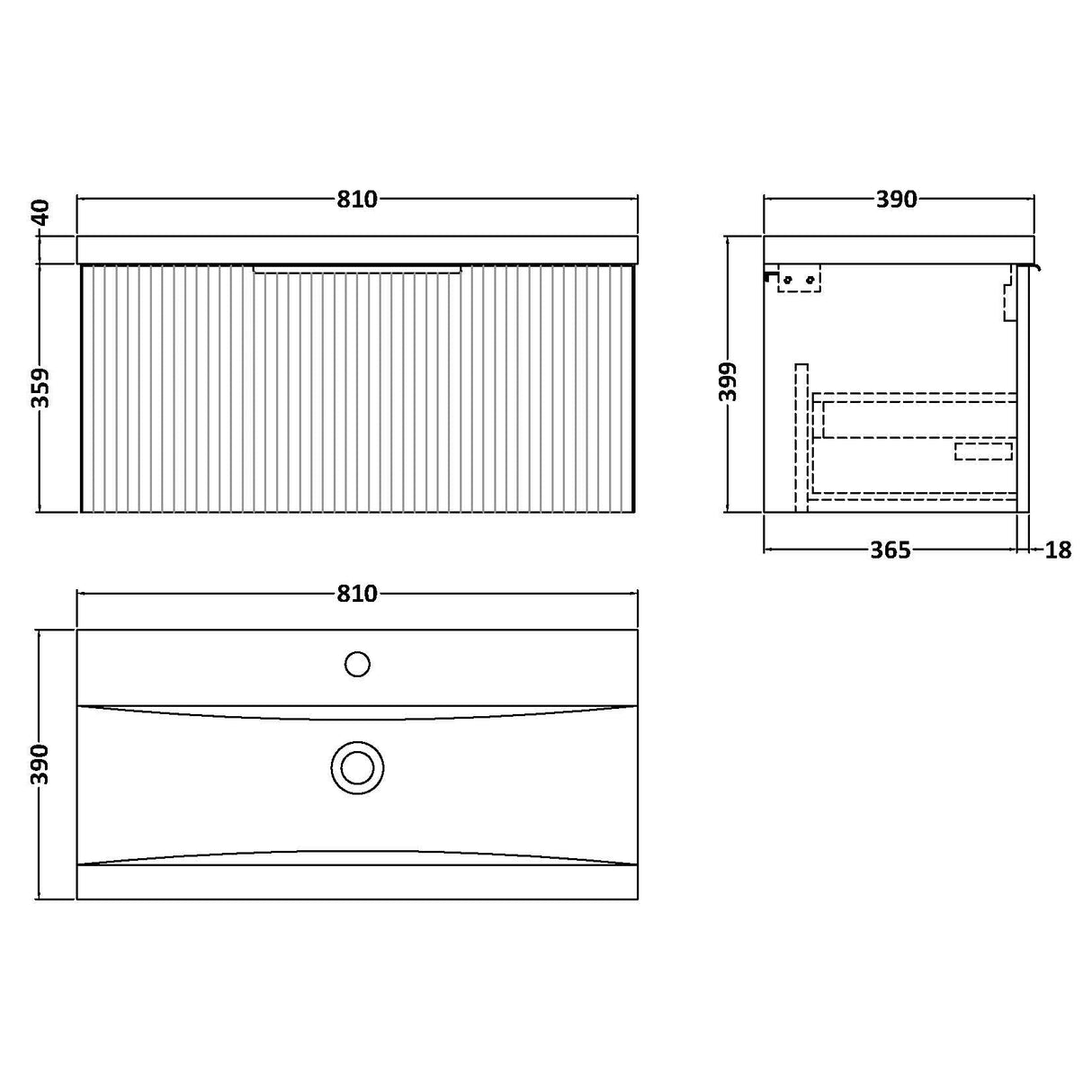 Hudson Reed Fluted 800mm Wall Hung Vanity Unit & Basin, 1 Drawer Satin Blue DFF396A LD