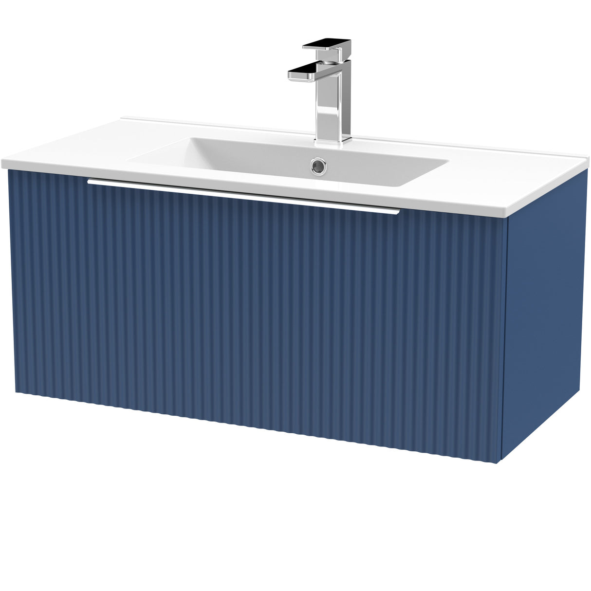 Hudson Reed Fluted 800mm Wall Hung Vanity Unit & Basin, 1 Drawer Satin Blue DFF396B