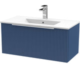 Hudson Reed Fluted 800mm Wall Hung Vanity Unit & Basin, 1 Drawer Satin Blue DFF396B