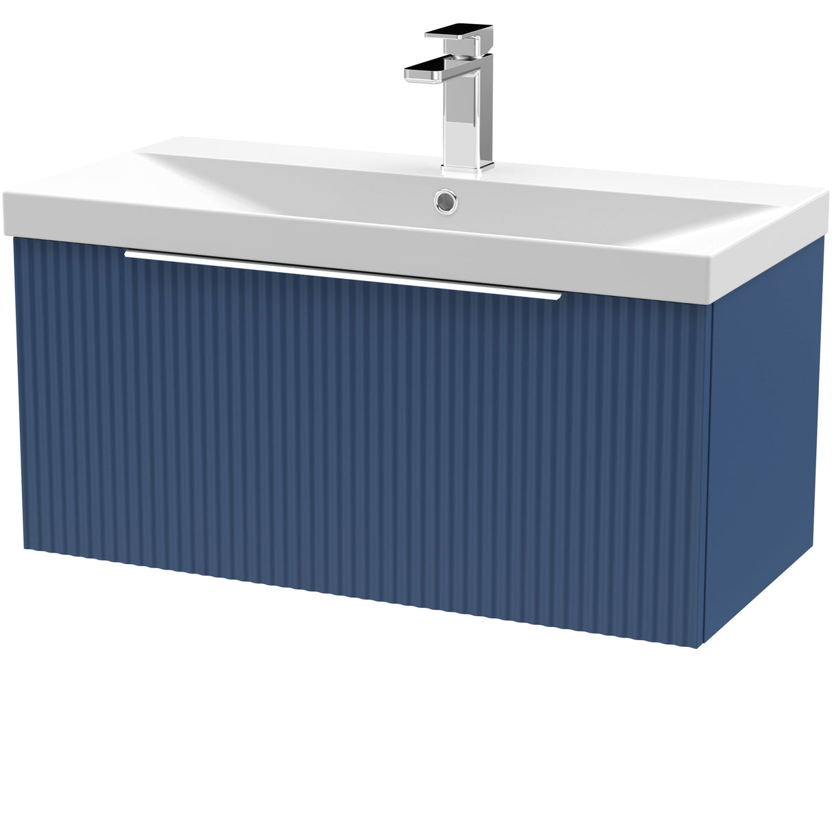 Hudson Reed Fluted 800mm Wall Hung Vanity Unit & Basin, 1 Drawer Satin Blue DFF396D
