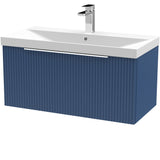 Hudson Reed Fluted 800mm Wall Hung Vanity Unit & Basin, 1 Drawer Satin Blue DFF396D