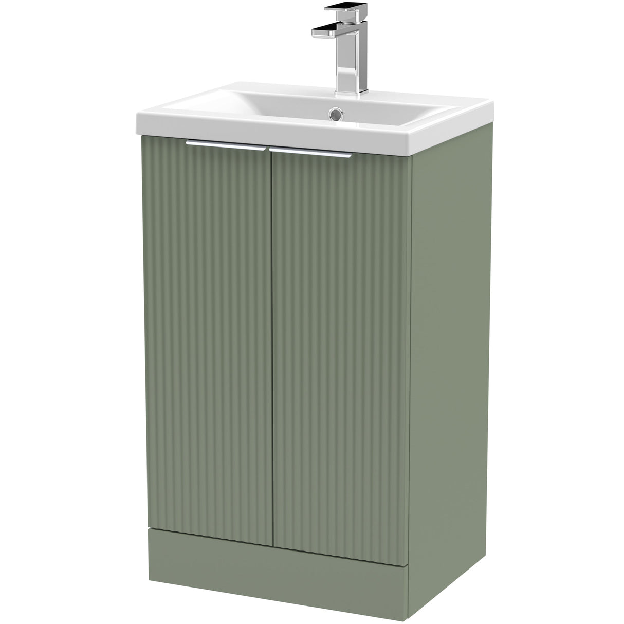 Hudson Reed Fluted 500mm Freestanding Vanity Unit & Basin, 2 Door Satin Green DFF823A