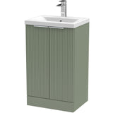 Hudson Reed Fluted 500mm Freestanding Vanity Unit & Basin, 2 Door Satin Green DFF823A