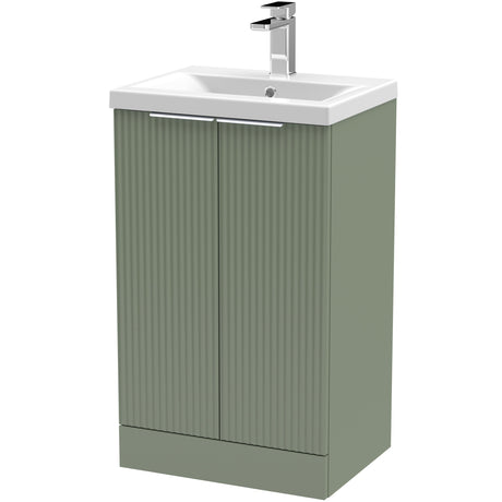 Hudson Reed Fluted 500mm Freestanding Vanity Unit & Basin, 2 Drawer Satin Green DFF823A