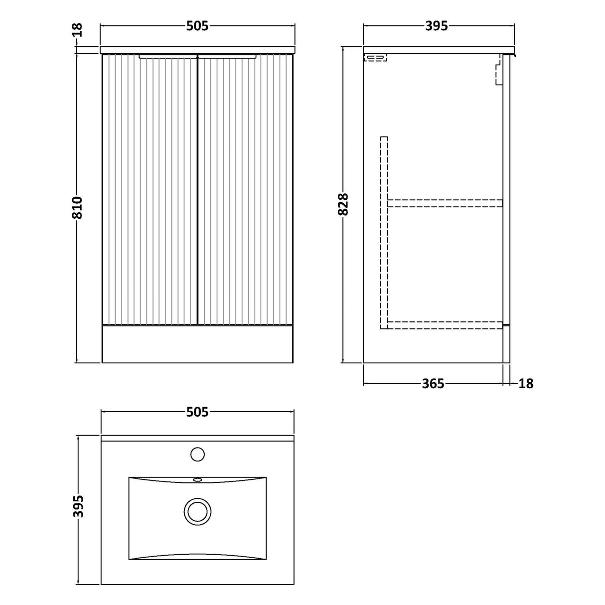 Hudson Reed Fluted 500mm Freestanding Vanity Unit & Basin, 2 Door Satin Green DFF823B LD