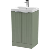Hudson Reed Fluted 500mm Freestanding Vanity Unit & Basin, 2 Door Satin Green DFF823D