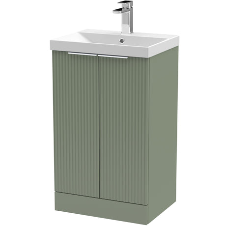 Hudson Reed Fluted 500mm Freestanding Vanity Unit & Basin, 2 Drawer Satin Green DFF823D