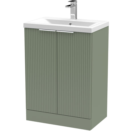 Hudson Reed Fluted 600mm Freestanding Vanity Unit & Basin, 2 Drawer Satin Green DFF825A