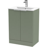 Hudson Reed Fluted 600mm Freestanding Vanity Unit & Basin, 2 Drawer Satin Green DFF825B