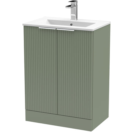 Hudson Reed Fluted 600mm Freestanding Vanity Unit & Basin, 2 Drawer Satin Green DFF825B