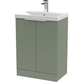 Hudson Reed Fluted 600mm Freestanding Vanity Unit & Basin, 2 Drawer Satin Green DFF825D