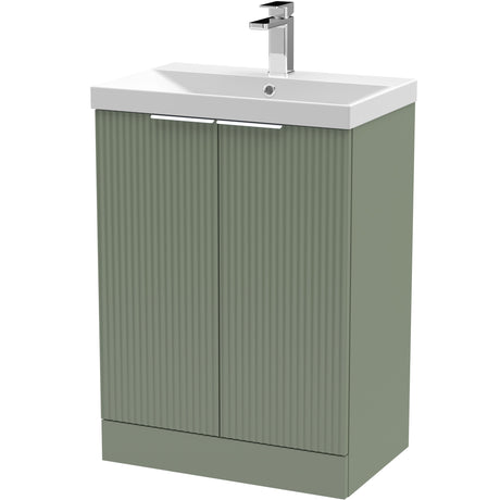 Hudson Reed Fluted 600mm Freestanding Vanity Unit & Basin, 2 Drawer Satin Green DFF825D