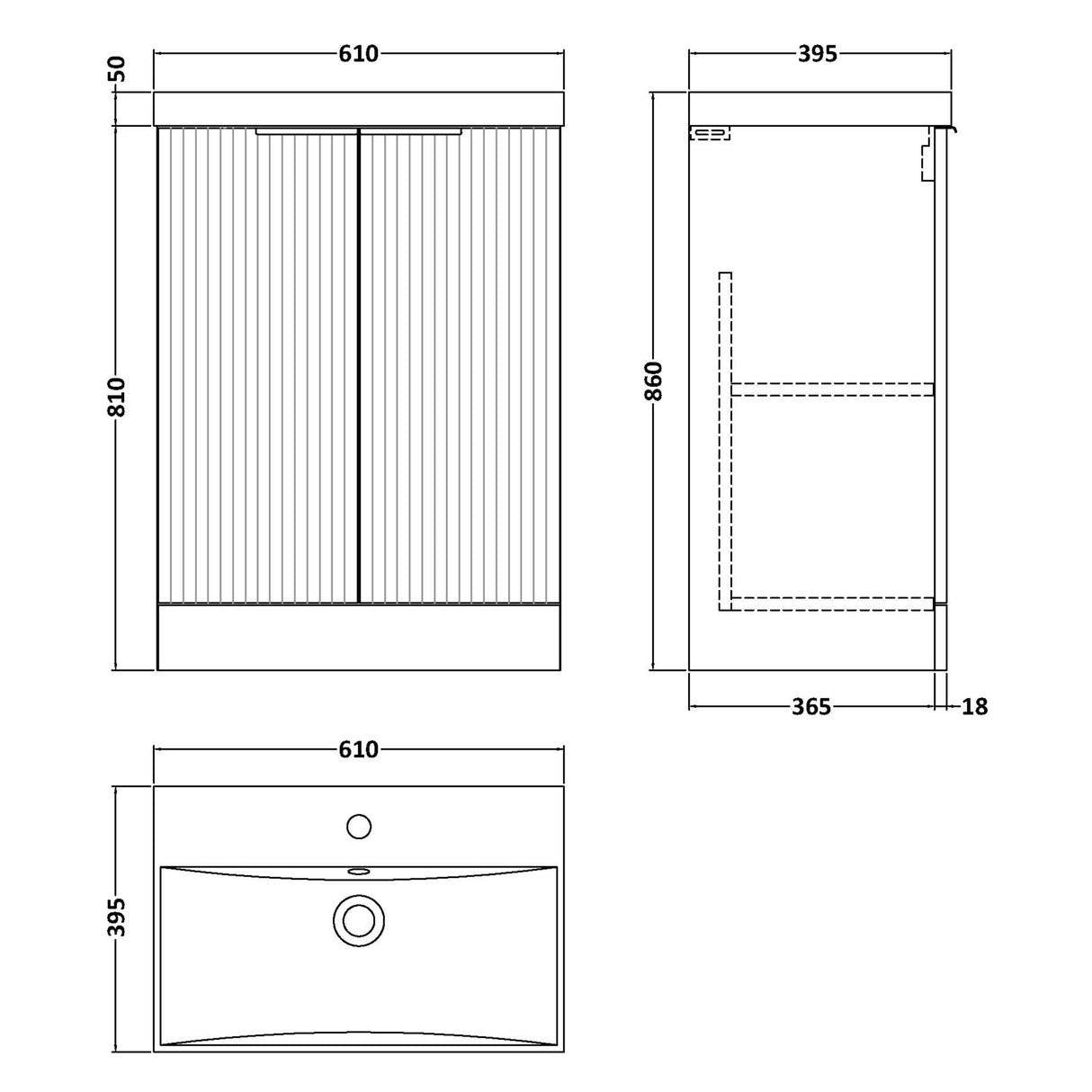 Hudson Reed Fluted 600mm Freestanding Vanity Unit & Basin, 2 Drawer Satin Green DFF825D LD