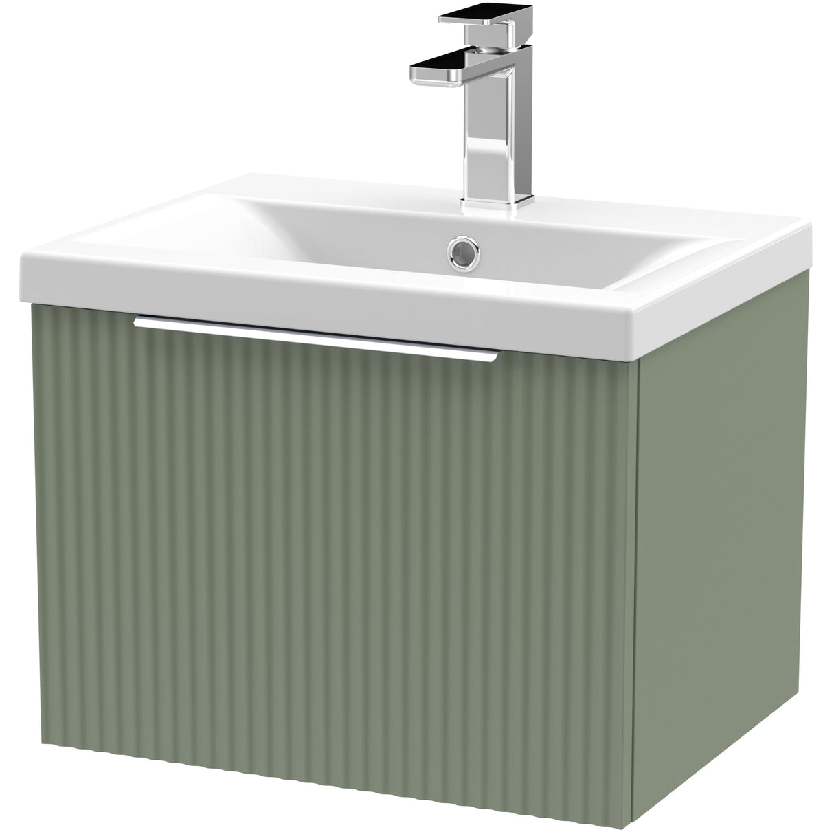 Hudson Reed Fluted 500mm Wall Hung Vanity Unit & Basin, 1 Drawer Satin Green DFF891A