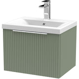 Hudson Reed Fluted 500mm Wall Hung Vanity Unit & Basin, 1 Drawer Satin Green DFF891A