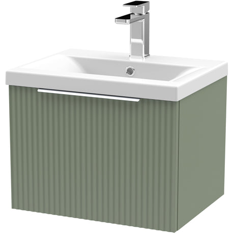 Hudson Reed Fluted 500mm Wall Hung Vanity Unit & Basin, 1 Drawer Satin Green DFF891A