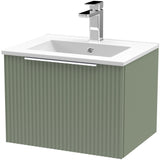 Hudson Reed Fluted 500mm Wall Hung Vanity Unit & Basin, 1 Drawer Satin Green DFF891B