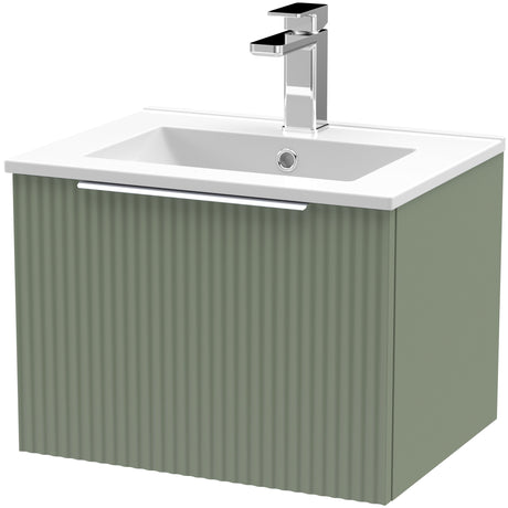 Hudson Reed Fluted 500mm Wall Hung Vanity Unit & Basin, 1 Drawer Satin Green DFF891B