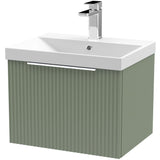 Hudson Reed Fluted 500mm Wall Hung Vanity Unit & Basin, 1 Drawer Satin Green DFF891D