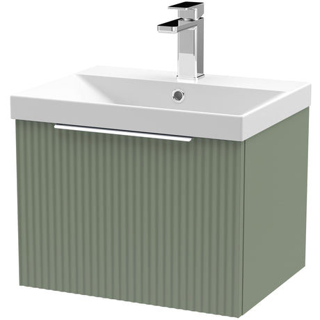 Hudson Reed Fluted 500mm Wall Hung Vanity Unit & Basin, 1 Drawer Satin Green DFF891D