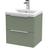 Hudson Reed Fluted 500mm Wall Hung Vanity Unit & Basin, 2 Drawer Satin Green DFF892A