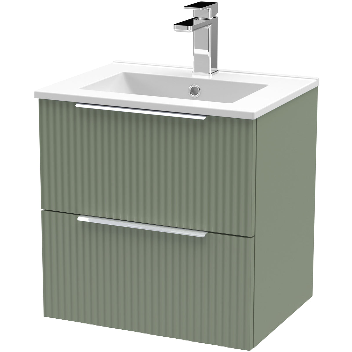 Hudson Reed Fluted 500mm Wall Hung Vanity Unit & Basin, 2 Drawer Satin Green DFF892B