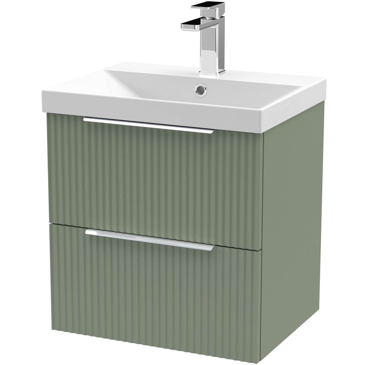 Hudson Reed Fluted 500mm Wall Hung Vanity Unit & Basin, 2 Drawer Satin Green DFF892D