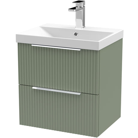 Hudson Reed Fluted 500mm Wall Hung Vanity Unit & Basin, 2 Drawer Satin Green DFF892D