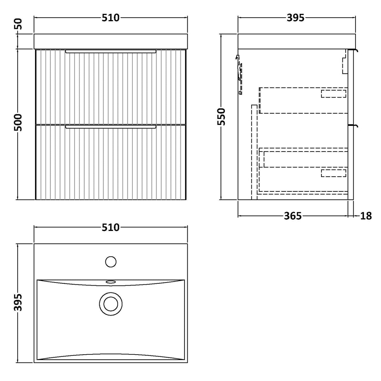 Hudson Reed Fluted 500mm Wall Hung Vanity Unit & Basin, 2 Drawer Satin Green DFF892D LD