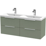 Hudson Reed Fluted 1200mm Wall Hung Double Vanity Unit & Basin, 4 Drawers Satin Green DFF893F