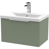Hudson Reed Fluted 600mm Wall Hung Vanity Unit & Basin, 1 Drawer Satin Green DFF894A
