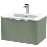 Hudson Reed Fluted 600mm Wall Hung Vanity Unit & Basin, 1 Drawer Satin Green DFF894B