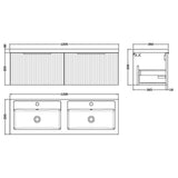 Hudson Reed Fluted 1200mm Wall Hung Double Vanity Unit & Basin, 2 Drawers Satin Green DFF894C LD