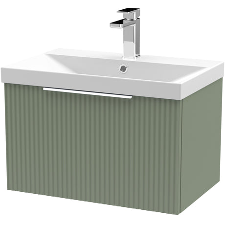 Hudson Reed Fluted 600mm Wall Hung Vanity Unit & Basin, 1 Drawer Satin Green DFF894D
