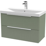 Hudson Reed Fluted 800mm Wall Hung Vanity Unit & Basin, 2 Drawer Satin Green DFF895D