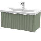 Hudson Reed Fluted 800mm Wall Hung Vanity Unit & Basin, 1 Drawer Satin Green DFF896A