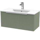 Hudson Reed Fluted 800mm Wall Hung Vanity Unit & Basin, 1 Drawer Satin Green DFF896B
