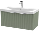 Hudson Reed Fluted 800mm Wall Hung Vanity Unit & Basin, 1 Drawer Satin Green DFF896D