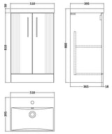Nuie Deco 500mm Freestanding 2 Door Vanity Unit & Basin Satin White DPF123D LD