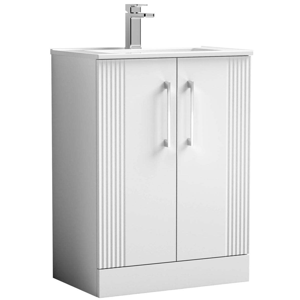 Nuie Deco 600mm Freestanding 2 Door Vanity Unit & Basin Satin White DPF125B