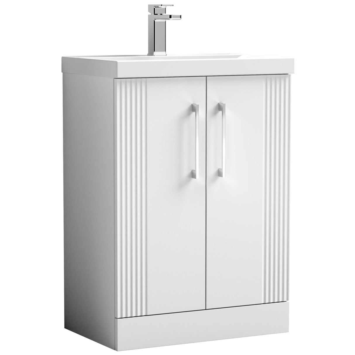 Nuie Deco 600mm Freestanding 2 Door Vanity Unit & Basin Satin White DPF125D