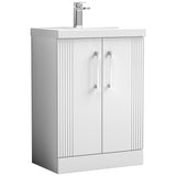 Nuie Deco 600mm Freestanding 2 Door Vanity Unit & Basin Satin White DPF125D